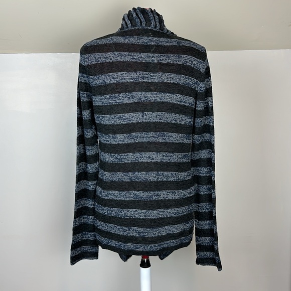 Long sleeve striped high-low cotton sweater - Picture 3 of 5